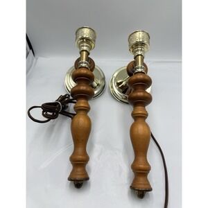Vintage Brass and Wood Hanging  Lamps Electric Tested
